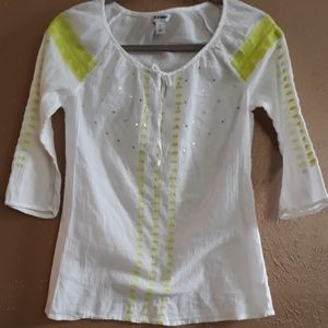Old Navy White & Green Blouse size Small Petite